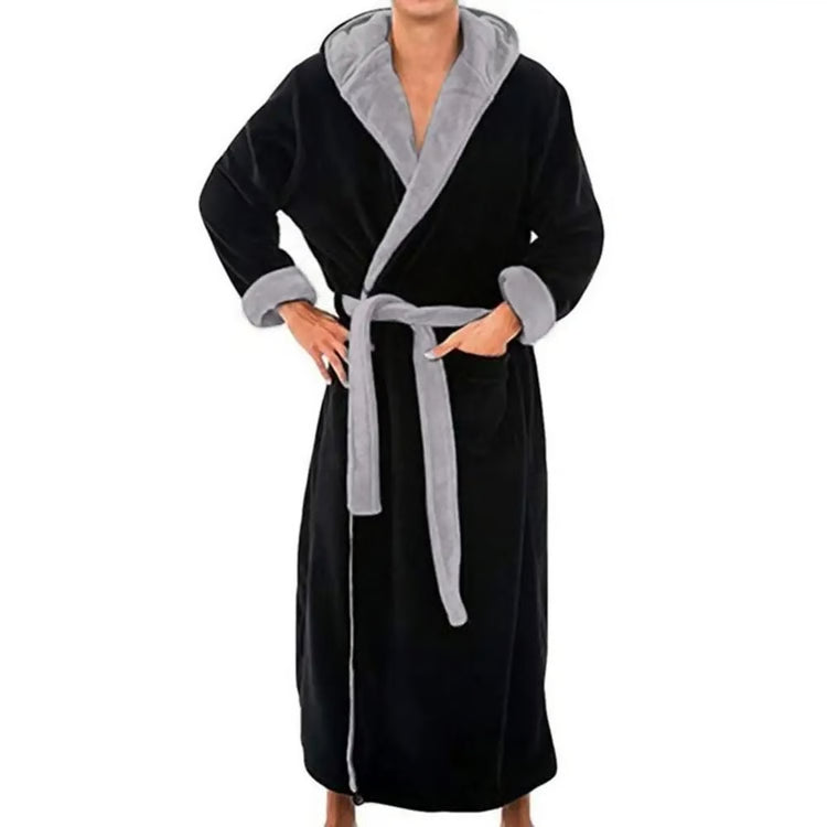 Mens Premium Hooded Flannel Bathrobe – Long Quick-Dry Sleepwear & Soft Fluffy Home Gown