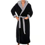 Mens Premium Hooded Flannel Bathrobe – Long Quick-Dry Sleepwear & Soft Fluffy Home Gown