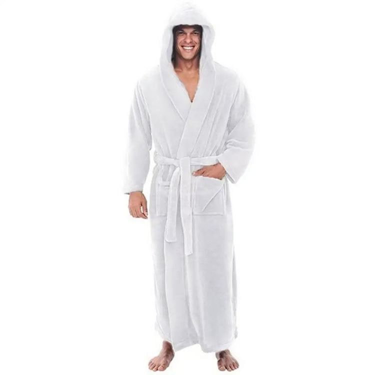 Mens Premium Hooded Flannel Bathrobe – Long Quick-Dry Sleepwear & Soft Fluffy Home Gown
