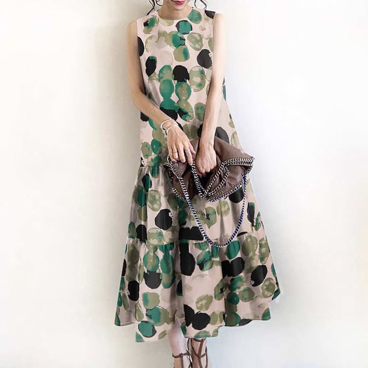 Bohemian Sleeveless Summer Dresses Women, Floral Printed Sundress, Casual Fashion Ruffles Hem Long Vestido