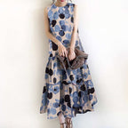 Bohemian Sleeveless Summer Dresses Women, Floral Printed Sundress, Casual Fashion Ruffles Hem Long Vestido