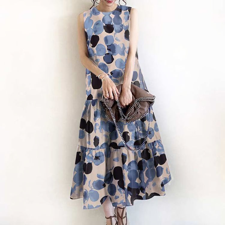 Bohemian Sleeveless Summer Dresses Women, Floral Printed Sundress, Casual Fashion Ruffles Hem Long Vestido