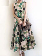 Bohemian Sleeveless Summer Dresses Women, Floral Printed Sundress, Casual Fashion Ruffles Hem Long Vestido