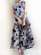 Bohemian Sleeveless Summer Dresses Women, Floral Printed Sundress, Casual Fashion Ruffles Hem Long Vestido