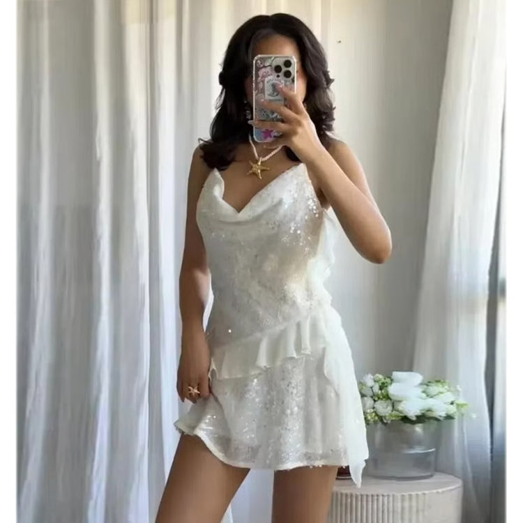 Sequin Mini Dress Woman, Sexy Slip Party Dresses for Women, Summer Backless Women's Dress, Straps Beach Short Dresses
