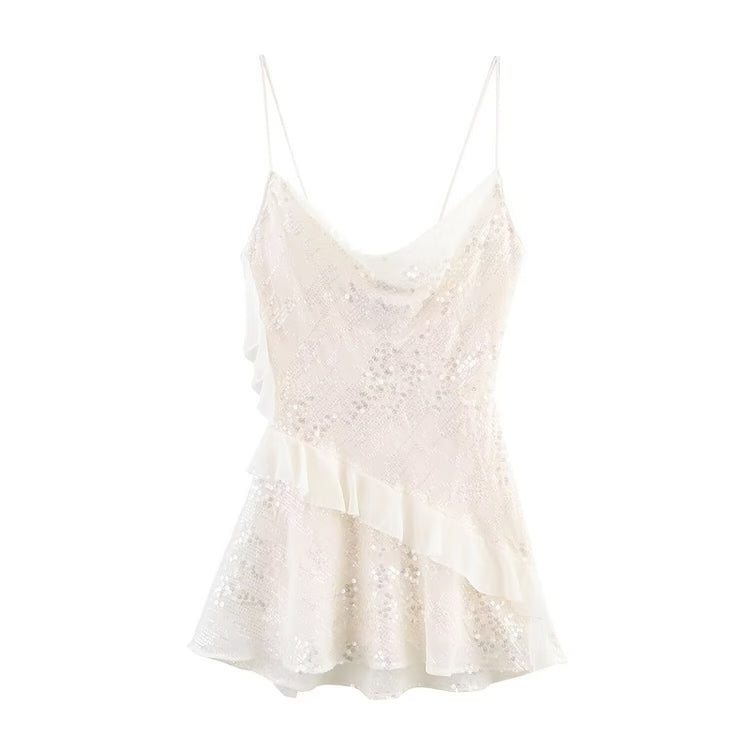 Sequin Mini Dress Woman, Sexy Slip Party Dresses for Women, Summer Backless Women's Dress, Straps Beach Short Dresses