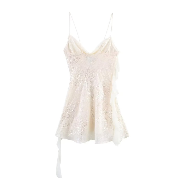 Sequin Mini Dress Woman, Sexy Slip Party Dresses for Women, Summer Backless Women's Dress, Straps Beach Short Dresses