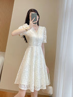 Formal Occasion White Elegant Woman Dress Midi, Birthday Dresses for Women, Luxury Beautiful High Quality Outfits