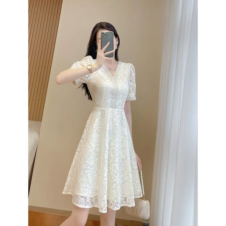 Formal Occasion White Elegant Woman Dress Midi, Birthday Dresses for Women, Luxury Beautiful High Quality Outfits