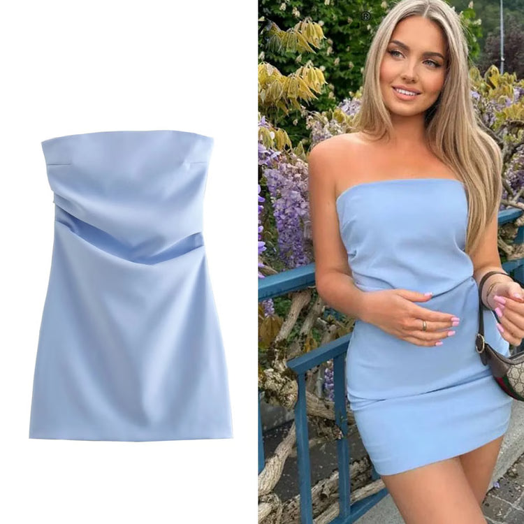 Dress Women Off Shoulder Corset Short Dresses, Ruched Backless Bodycon, Blue Black White Sexy Party Dresses for Women