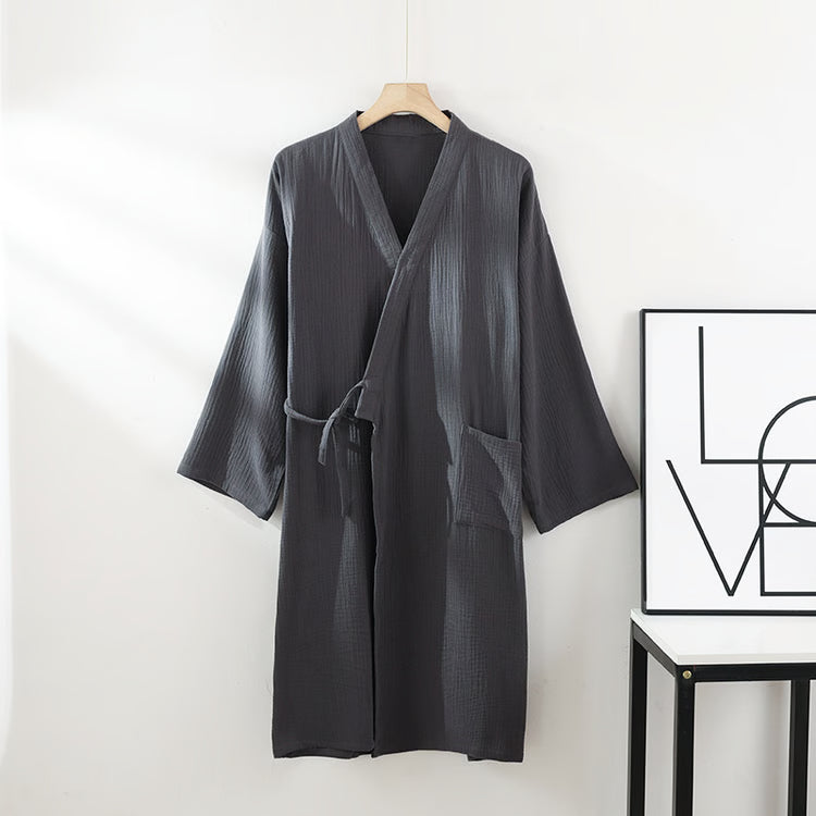 Men's and Women's Kimono Robes, Sleepwear Cotton Yarn Bathrobe, Tied Cardigan Thin Home Clothes, Couple Robes