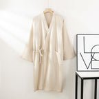 Men's and Women's Kimono Robes, Sleepwear Cotton Yarn Bathrobe, Tied Cardigan Thin Home Clothes, Couple Robes