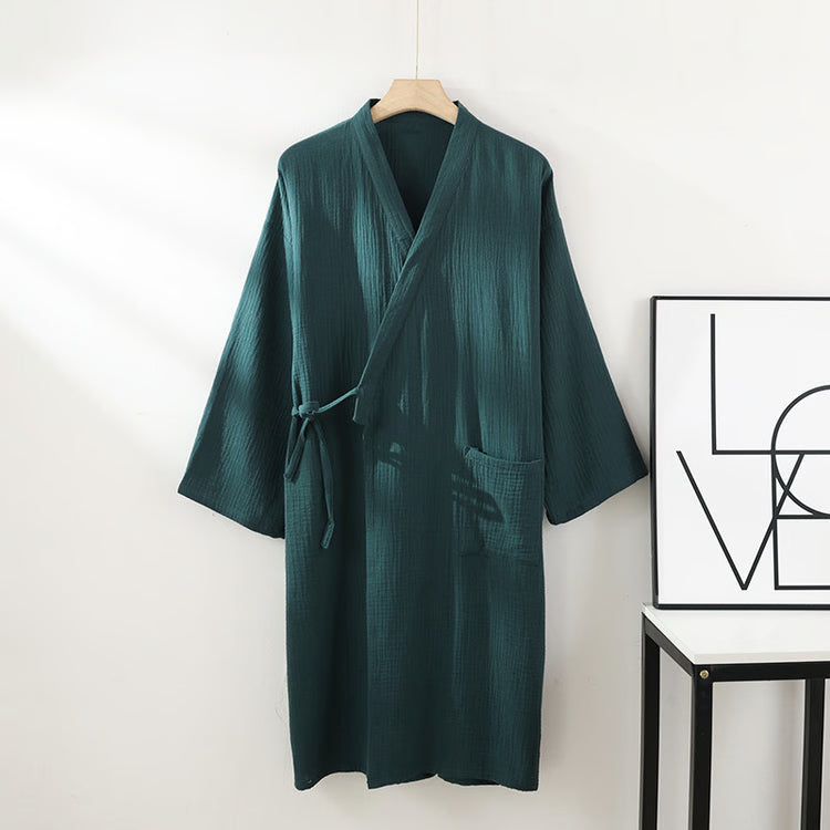 Men's and Women's Kimono Robes, Sleepwear Cotton Yarn Bathrobe, Tied Cardigan Thin Home Clothes, Couple Robes
