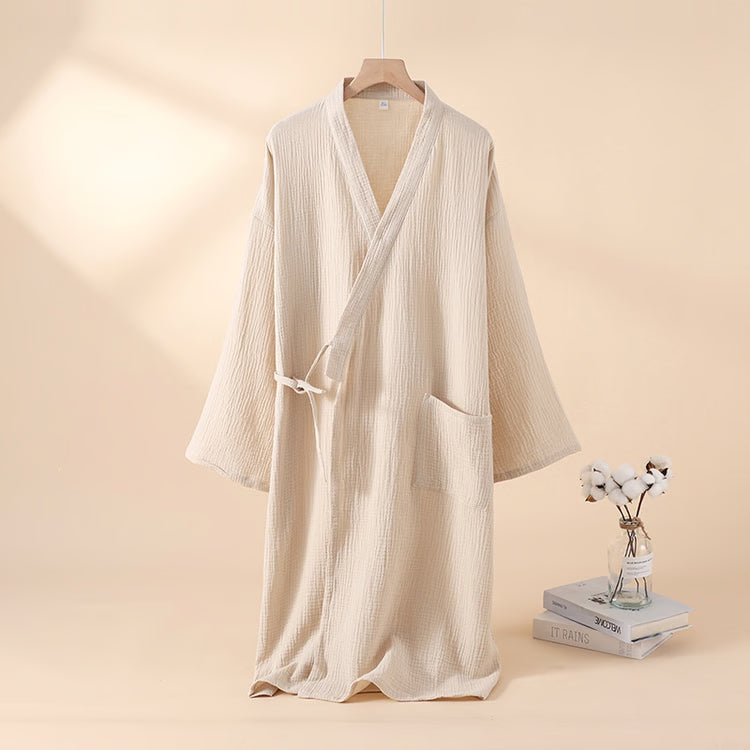 Men's and Women's Kimono Robes, Sleepwear Cotton Yarn Bathrobe, Tied Cardigan Thin Home Clothes, Couple Robes