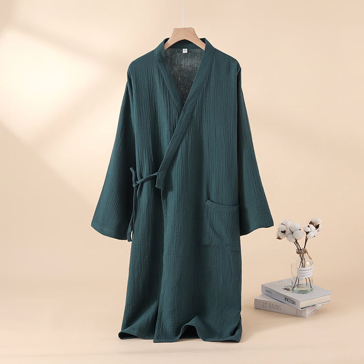 Men's and Women's Kimono Robes, Sleepwear Cotton Yarn Bathrobe, Tied Cardigan Thin Home Clothes, Couple Robes
