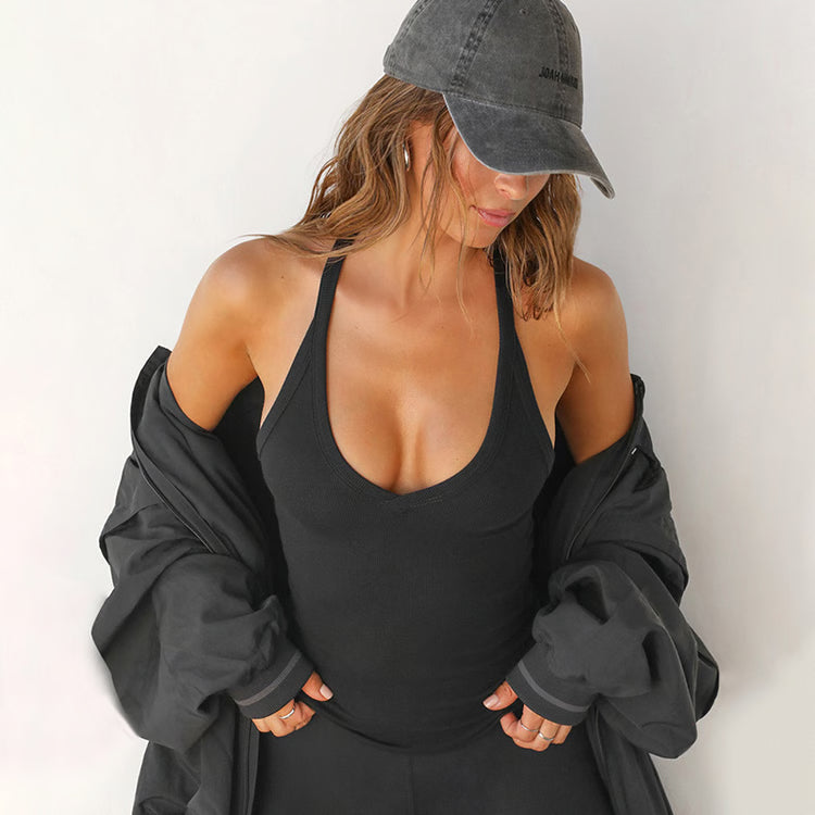 Spring Summer Sleeveless V Neck Ribbed Tank Top, Casual Basic Women Clothes, Black, White, Gray Camisole, Wholesale