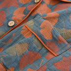 Cotton Crepe Flower Leaves Pajamas Suit for Women, Long-Sleeved Trousers, Two-Piece, Perfect for Spring and Summer