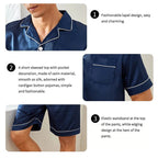 Men Summer Satin Pajama Set with Button Down Shirt and Shorts