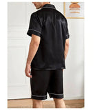 Men Summer Satin Pajama Set with Button Down Shirt and Shorts