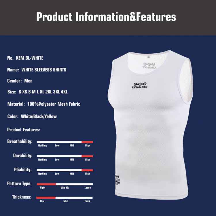 Breathable Cycling Base Layer, Quick Dry MTB Vest, Cool Cycle Sleevess for Summer, White Bike Undershirt