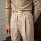 Mens Warm Wool Blend Pants, High Waisted Straight Leg Trousers for Autumn Winter Casual Suit Pant, Versatile Solid Color