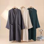 Men's and Women's Kimono Robes, Sleepwear Cotton Yarn Bathrobe, Tied Cardigan Thin Home Clothes, Couple Robes