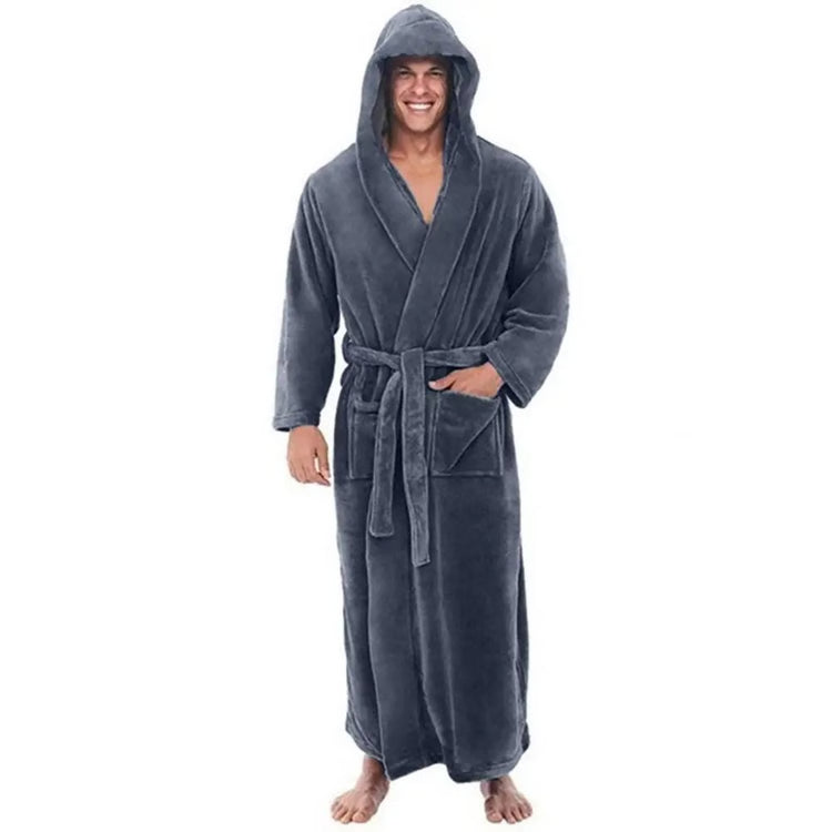 Mens Premium Hooded Flannel Bathrobe – Long Quick-Dry Sleepwear & Soft Fluffy Home Gown