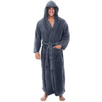 Mens Premium Hooded Flannel Bathrobe – Long Quick-Dry Sleepwear & Soft Fluffy Home Gown