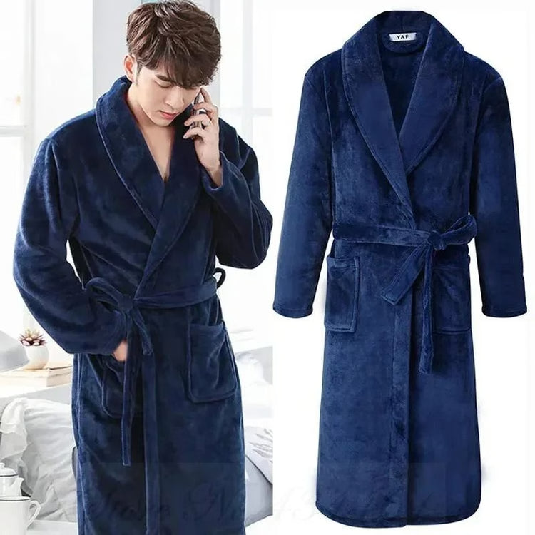 Plus Size Thick Flannel Mens Kimono Bathrobe for Autumn and Winter
