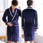 Plus Size Thick Flannel Mens Kimono Bathrobe for Autumn and Winter