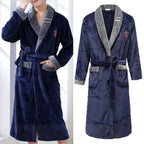 Plus Size Thick Flannel Mens Kimono Bathrobe for Autumn and Winter