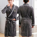 Plus Size Thick Flannel Mens Kimono Bathrobe for Autumn and Winter