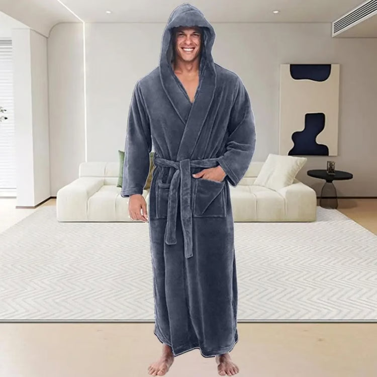 Mens Premium Hooded Flannel Bathrobe – Long Quick-Dry Sleepwear & Soft Fluffy Home Gown