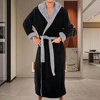 Mens Premium Hooded Flannel Bathrobe – Long Quick-Dry Sleepwear & Soft Fluffy Home Gown