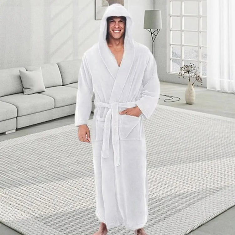 Mens Premium Hooded Flannel Bathrobe – Long Quick-Dry Sleepwear & Soft Fluffy Home Gown