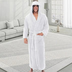 Mens Premium Hooded Flannel Bathrobe – Long Quick-Dry Sleepwear & Soft Fluffy Home Gown
