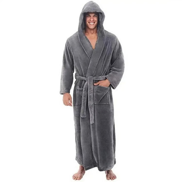 Mens Premium Hooded Flannel Bathrobe – Long Quick-Dry Sleepwear & Soft Fluffy Home Gown